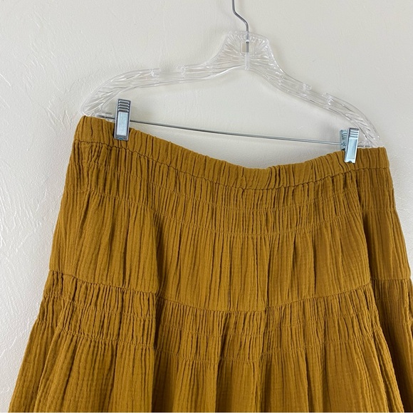 Madewell Size XL Mustard Yellow Tiered Midi Elastic Waist Slip-on Skirt - Picture 2 of 6